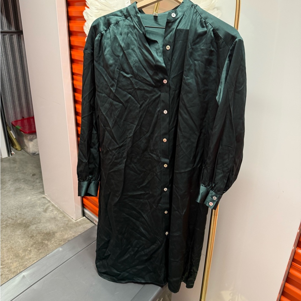 Elegant Lilysilk luxury Dark Green Button-Up Dress